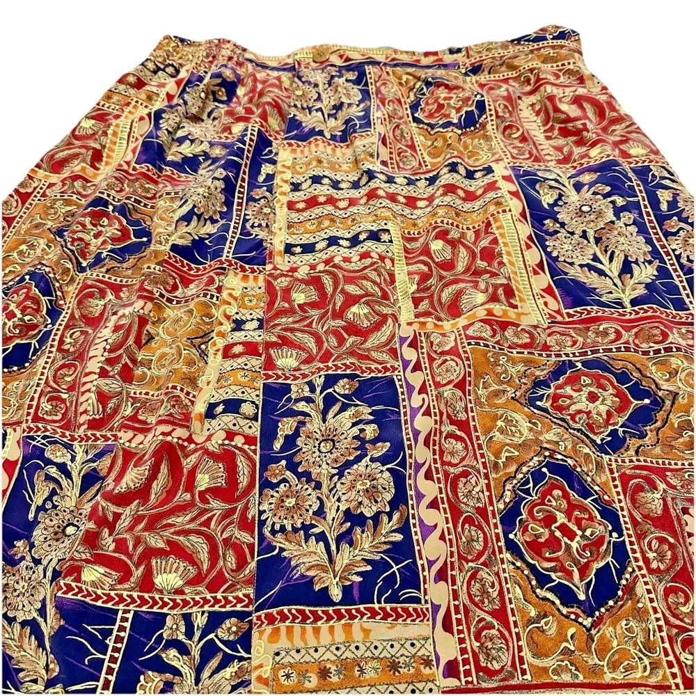 NWT VTG Dana Buchman 100% Silk Reversible Boho Maxi Skirt Plus 24